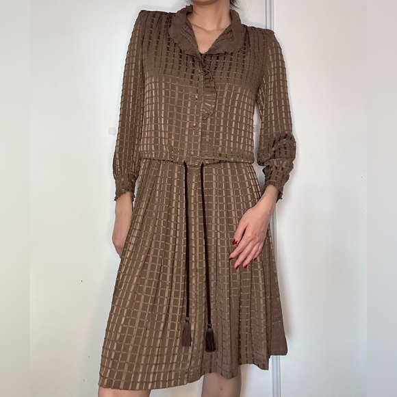Unique Vintage Dresses & Skirts - Vintage Plaid Golden Double Layer MIDI Dress